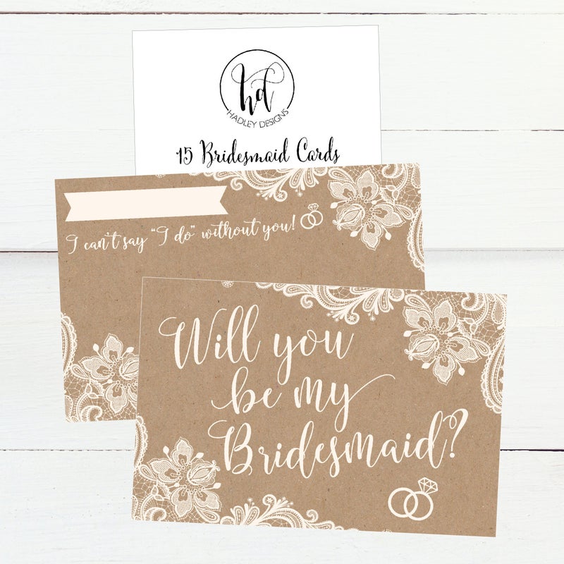 Hadley Designs 15 Will You Be My Bridesmaid Cards Kraft Lace, I Can't Say I Do Without You, Rustic Bridesmaids Proposal Note For Gifts, Blank Ask To Be Your Bridesmaids Invitations Set - Image 5